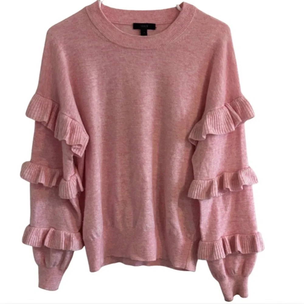 J.Crew Ruffle Sleeve Sweater — Pink, Size Small